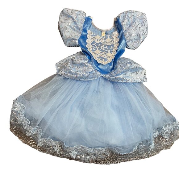 Duokipolla Cinderella Style Dress Up Dress Girls 110cm (US 5) Tulle Blue Sequine - Picture 1 of 16